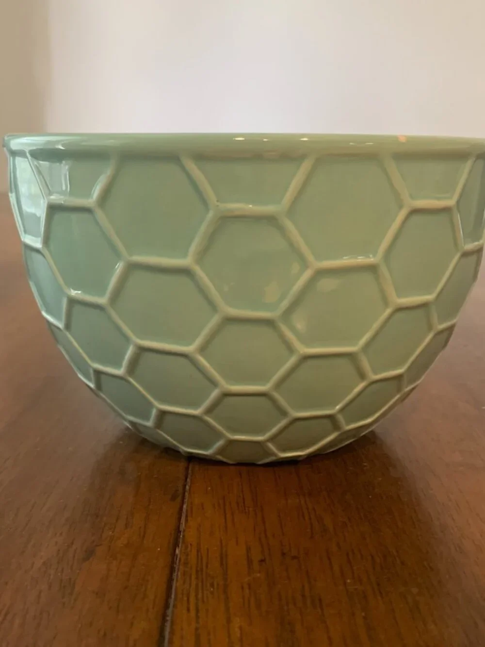 Aqua Teal Ceramic Honeycomb Bowl Geometric Textured Fruit Bowl 6 Inch